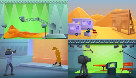 Film production banner set. Cartoon illustration of film production vector banner set for web designのイラスト素材