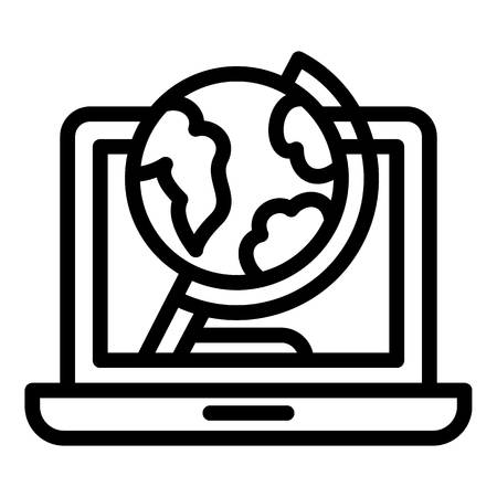 Globe in a laptop icon. Outline globe in a laptop vector icon for web design isolated on white backgroundのイラスト素材