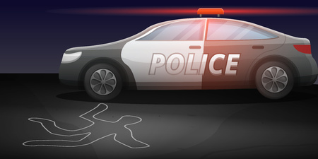 Police car crime investigation concept banner. Cartoon illustration of police car crime investigation vector concept banner for web designのイラスト素材
