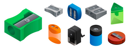 Sharpener icons set. Isometric set of sharpener vector icons for web design isolated on white backgroundのイラスト素材