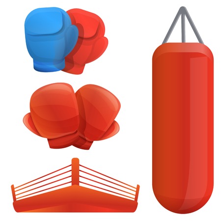 Boxing icons set. Cartoon set of boxing vector icons for web designのイラスト素材