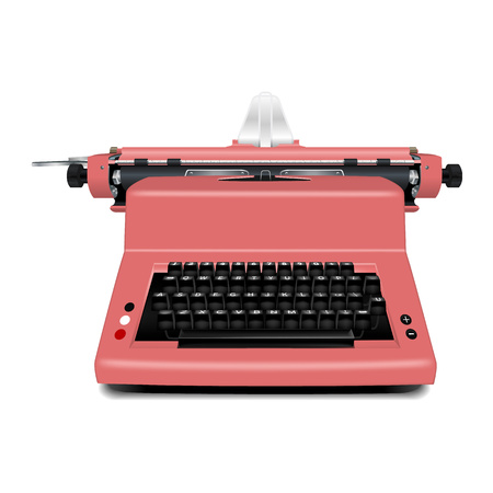 Red typewriter icon. Realistic illustration of red typewriter vector icon for web design isolated on white backgroundのイラスト素材