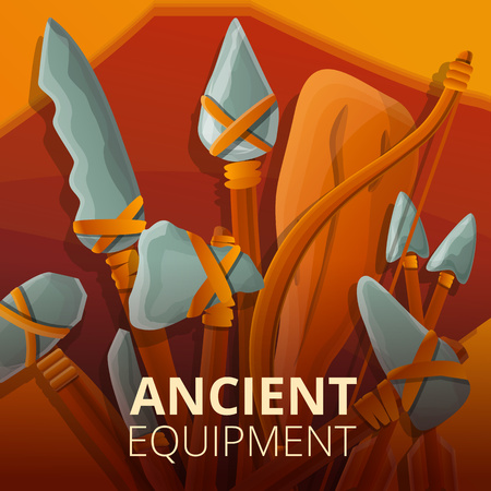 Ancient stone equipment concept background. Cartoon illustration of ancient stone equipment vector concept background for web designのイラスト素材