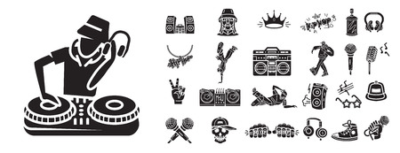 Hiphop icons set. Simple set of hiphop vector icons for web design on white backgroundのイラスト素材
