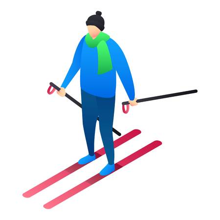 Boy skiing icon. Isometric of boy skiing vector icon for web design isolated on white backgroundのイラスト素材