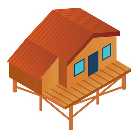 Ski resort wood cabin icon. Isometric of ski resort wood cabin vector icon for web design isolated on white backgroundのイラスト素材
