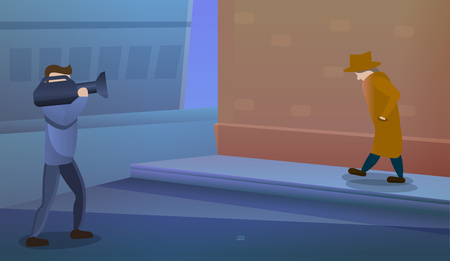 Film production city street concept banner. Cartoon illustration of film production city street vector concept banner for web designのイラスト素材