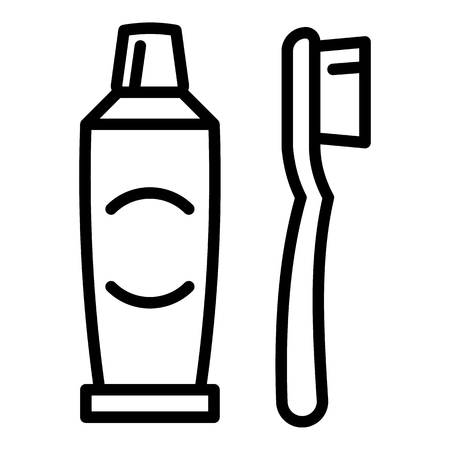 Kid toothbrush toothpaste icon. Outline kid toothbrush toothpaste icon for web design isolated on white backgroundの写真素材