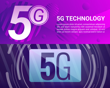 5G technology banner set. Cartoon illustration of 5G technology vector banner set for web designのイラスト素材