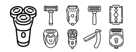 Shaver icons set. Outline set of shaver vector icons for web design isolated on white backgroundのイラスト素材