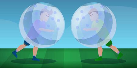 Zorb soccer play concept banner. Cartoon illustration of zorb soccer play vector concept banner for web designのイラスト素材