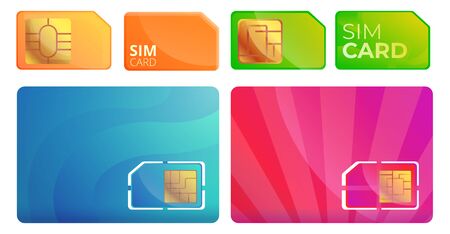 Sim phone card icons set. Cartoon set of sim phone card vector icons for web designのイラスト素材