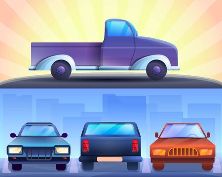 Pickup banner set. Cartoon illustration of pickup vector banner set for web designのイラスト素材