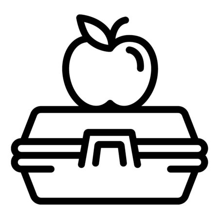 Apple on lunchbox icon. Outline apple on lunchbox icon for web design isolated on white backgroundの写真素材