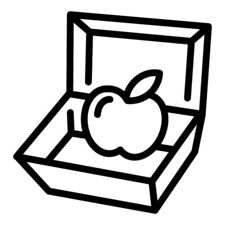 Paper lunchbox with apple icon. Outline paper lunchbox with apple icon for web design isolated on white backgroundの写真素材