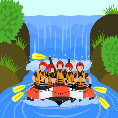 Group people rafting concept background. Flat illustration of group people rafting concept background for web designの写真素材