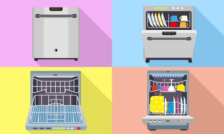 Dishwasher icons set. Flat set of dishwasher icons for web designの写真素材