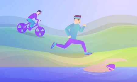 Modern triathlon concept banner. Cartoon illustration of modern triathlon concept banner for web designの写真素材