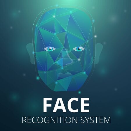 Face recognition system concept banner. Cartoon illustration of face recognition system concept banner for web designの写真素材