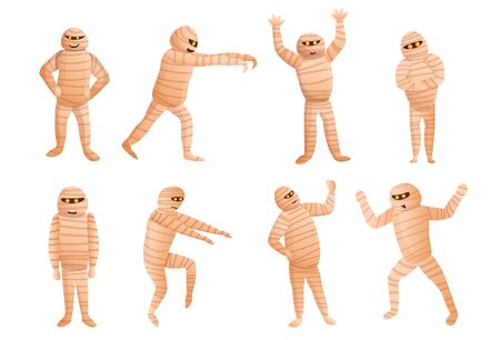 Mummy icons set. Cartoon set of mummy icons for web design