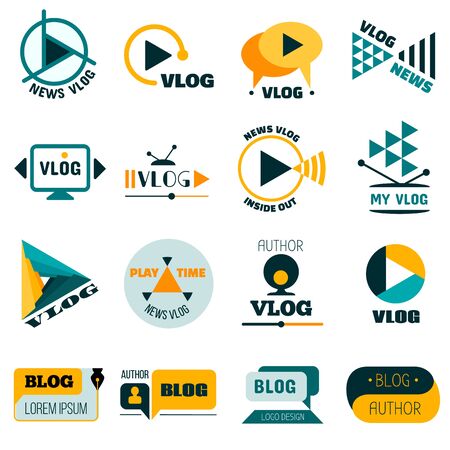 Vlog logo set. Flat set of vlog vector logo for web designのイラスト素材