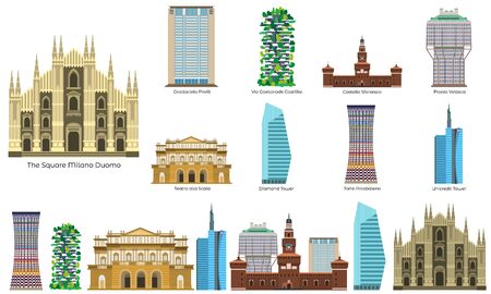 Milan icons set. Flat set of milan vector icons for web designのイラスト素材