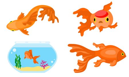 Goldfish icons set. Flat set of goldfish vector icons for web designのイラスト素材