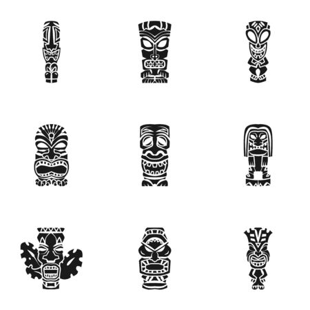 Tiki idol icon set. Simple set of 9 tiki idol vector icons for web design isolated on white backgroundのイラスト素材