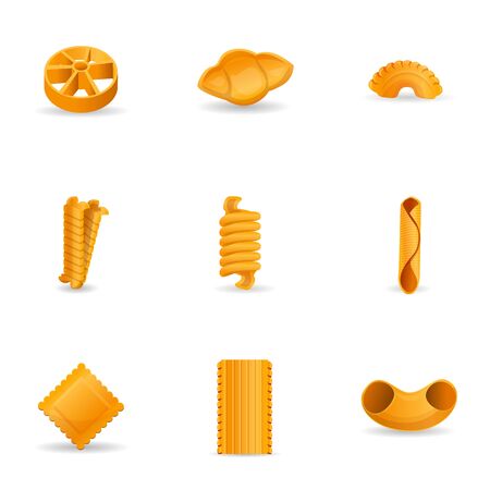 Pasta icon set. Cartoon set of 9 pasta vector icons for web design isolated on white backgroundのイラスト素材