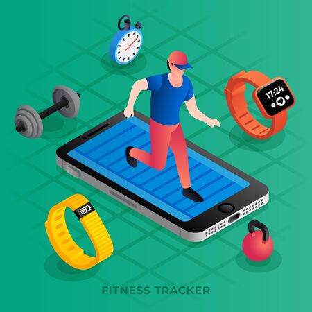 Modern fitness tracker concept background. Isometric illustration of modern fitness tracker concept background for web designの写真素材