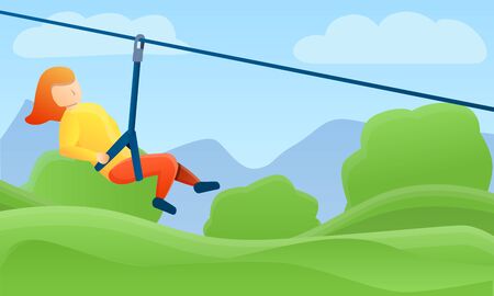 Zip line rope concept banner. Cartoon illustration of zip line rope concept banner for web designの写真素材