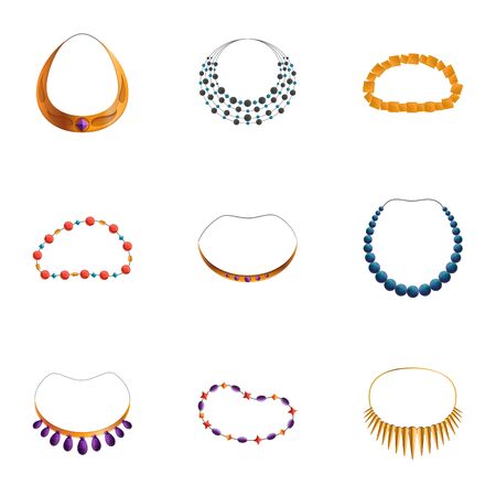 Luxury necklace icon set. Cartoon set of 9 luxury necklace vector icons for web design isolated on white backgroundのイラスト素材