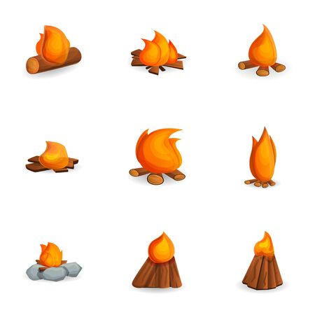 Bonfire icon set. Cartoon set of 9 bonfire vector icons for web design isolated on white backgroundのイラスト素材