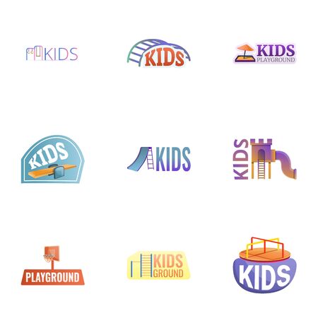 Kid playground logo set. Cartoon set of 9 kid playground vector logo for web design isolated on white backgroundのイラスト素材