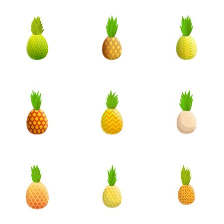 Pineapple icon set. Cartoon set of 9 pineapple vector icons for web design isolated on white backgroundのイラスト素材