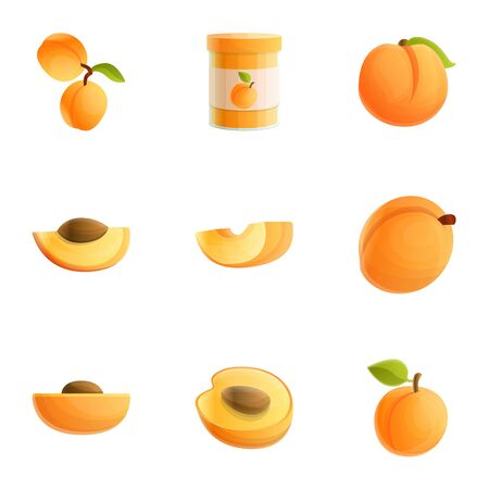 Peach icon set. Cartoon set of 9 peach vector icons for web design isolated on white backgroundのイラスト素材