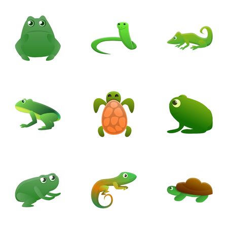Reptile icon set. Cartoon set of 9 reptile vector icons for web design isolated on white backgroundのイラスト素材