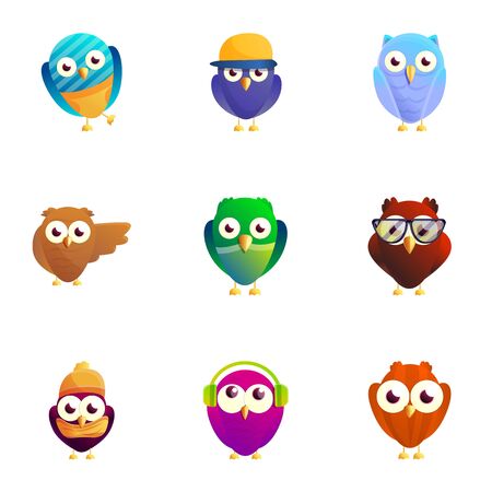Cute birds icon set. Cartoon set of 9 cute birds vector icons for web design isolated on white backgroundのイラスト素材