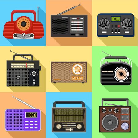 Radio icon set. Flat set of 9 radio vector icons for web design isolated on white backgroundのイラスト素材