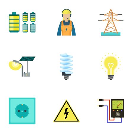 City electric energy icon set. Flat set of 9 city electric energy vector icons for web design isolated on white backgroundのイラスト素材