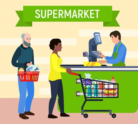 Illustration pour Supermarket concept background. Flat illustration of supermarket vector concept background for web design - image libre de droit