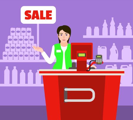 Sale cashier market concept background. Flat illustration of sale cashier market vector concept background for web designのイラスト素材