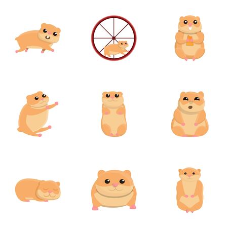 Hamster character icon set. Cartoon set of 9 hamster character vector icons for web design isolated on white backgroundのイラスト素材
