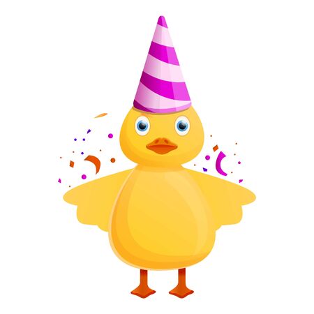 Yellow duck birthday icon. Cartoon of yellow duck birthday vector icon for web design isolated on white backgroundのイラスト素材