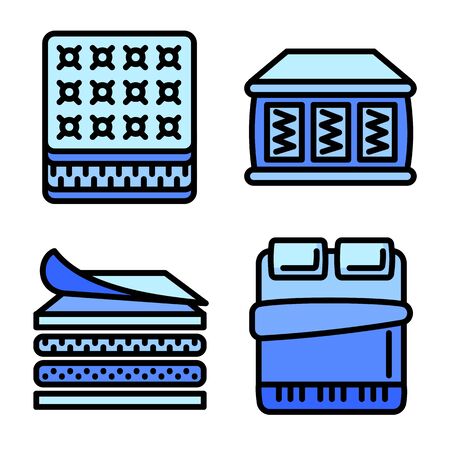 Mattress icons set. Outline set of mattress vector icons for web design isolated on white backgroundのイラスト素材