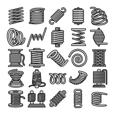 Coil icons set. Outline set of coil vector icons for web design isolated on white backgroundのイラスト素材