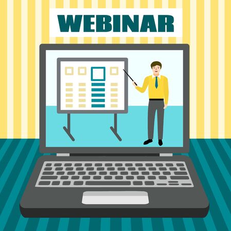 Laptop webinar concept banner. Flat illustration of laptop webinar vector concept banner for web designのイラスト素材