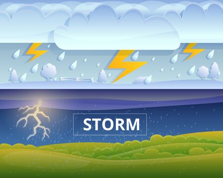 Thunderstorm banner set. Cartoon illustration of thunderstorm vector banner set for web designのイラスト素材
