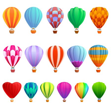 Air balloon icons set. Cartoon set of air balloon vector icons for web designのイラスト素材