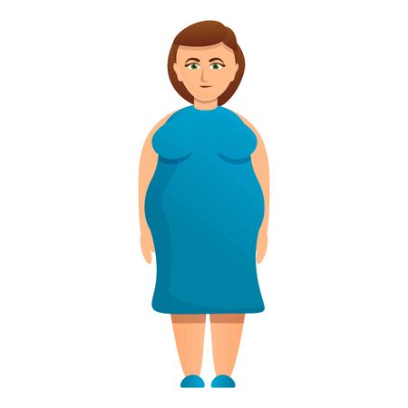 Overweight woman in blue dress icon. Cartoon of overweight woman in blue dress vector icon for web design isolated on white backgroundのイラスト素材